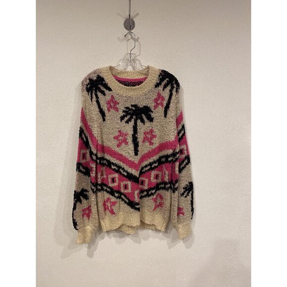 Le Superbe Bonfire Beach Palm Wool Sweater Womens Medium Beige Knit Pullover - Picture 2 of 4